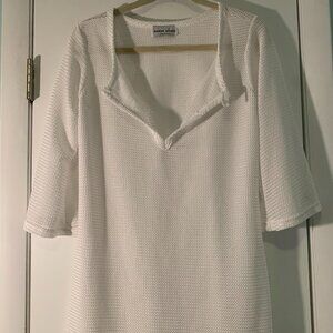 Jordan Taylor White Mesh Beach Coverup Flare Sleeve Resort Swim Top